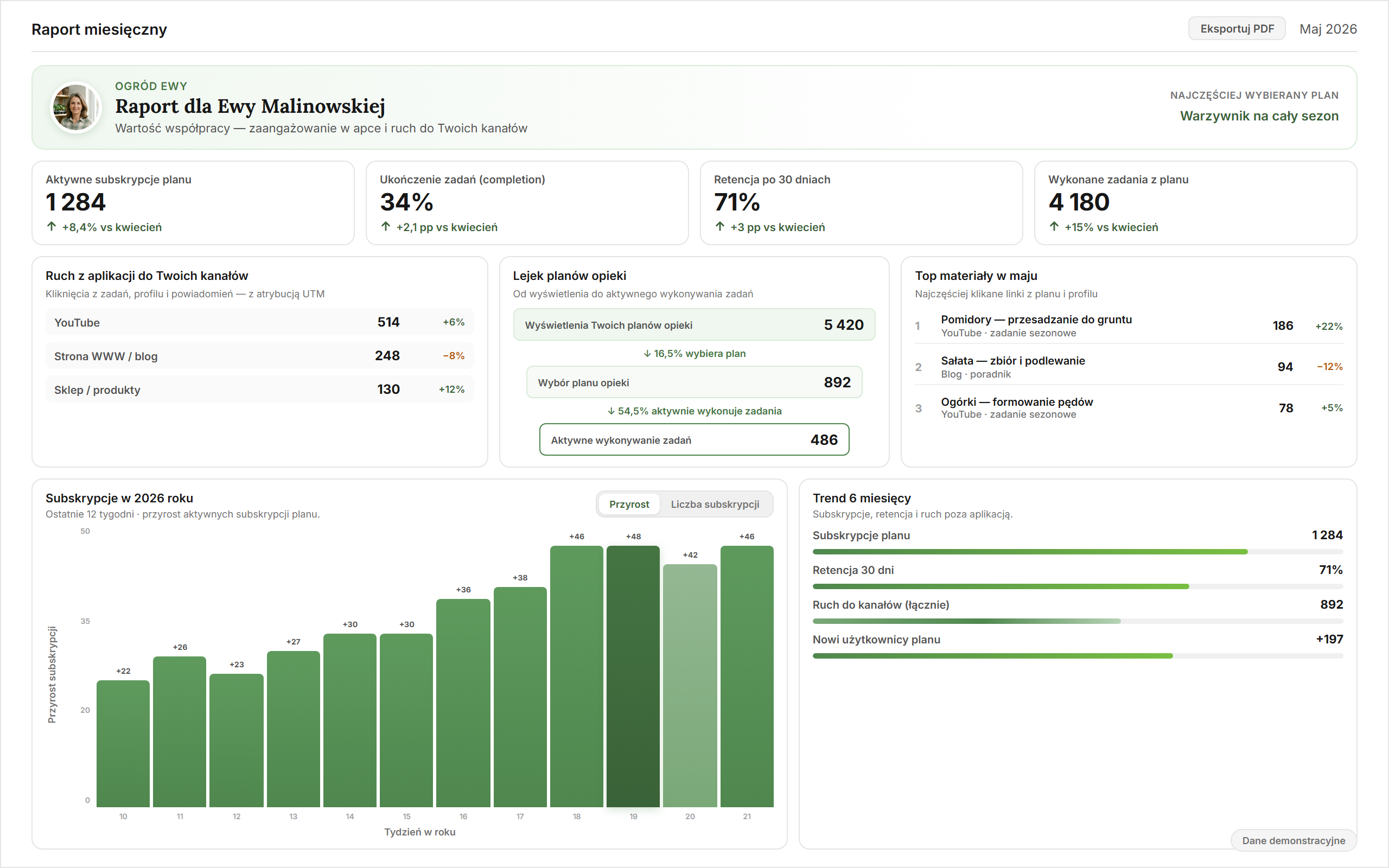 Raport miesięczny zaangażowania eksperta — mock marketingowy